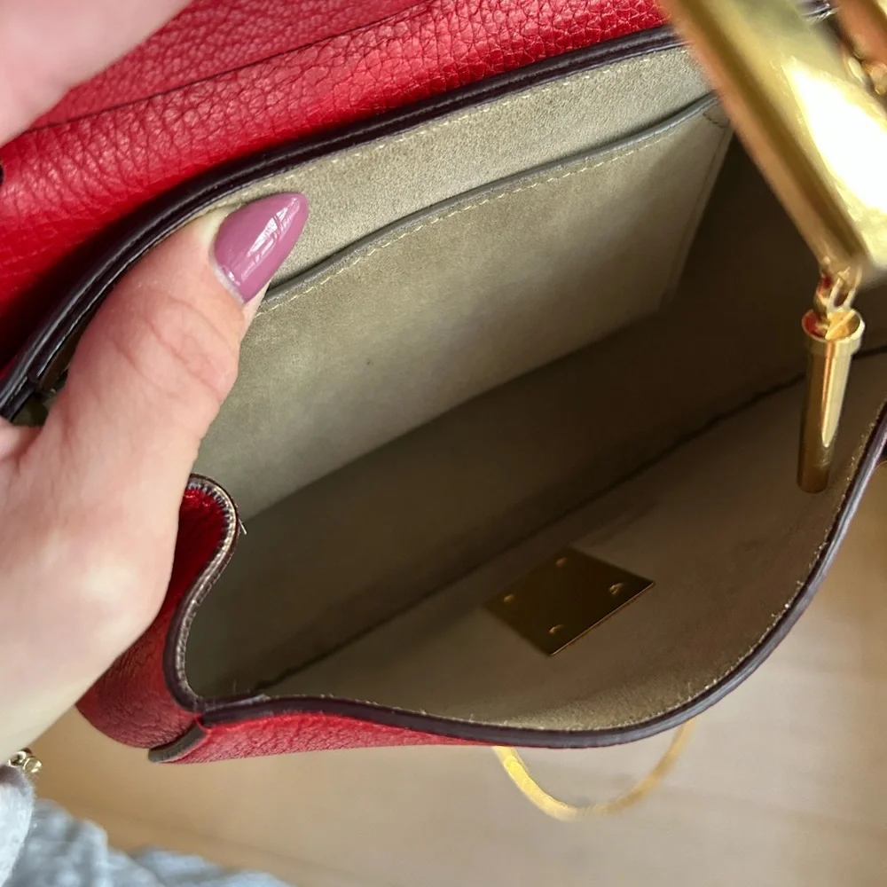 Chloe Red Leather Small Crossbody Saddle Bag with Gold Hardware - Picture 8 of 10